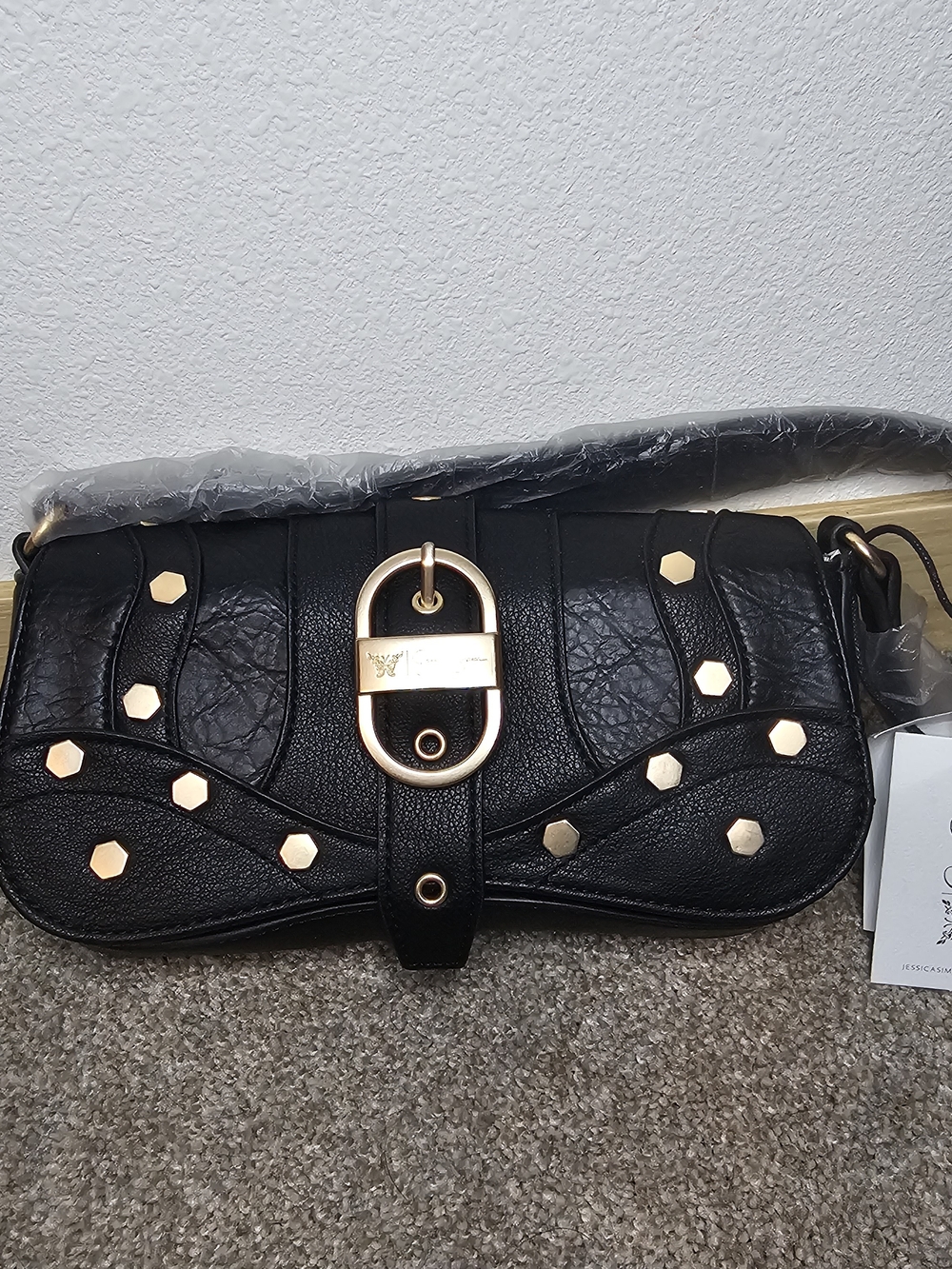 Jessica Simpson Black Shoulder Bag with Gold Accents